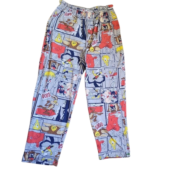 Looney Tunes Comic Strip Pants Drawstring Waist Colorful Print Size Medium